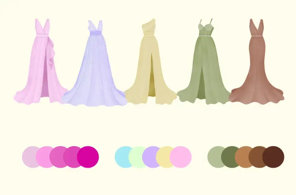 Madrinhas em paleta monocromática de vestidos longos